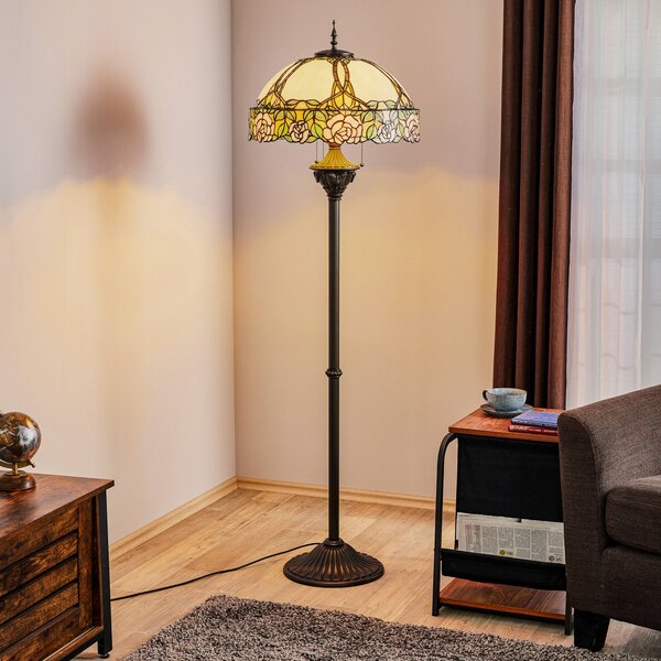 Clayre&Eef Podna lampa Emily, Tiffany stil, Višebojno, Dnevni boravak/blagovaonica, Staklo
