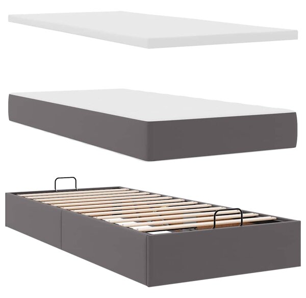 Otomanski okvir kreveta s madracem sivi 100x200cm umjetna koža - Siva / 100 x 200 cm
