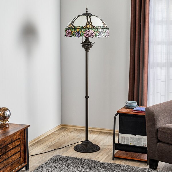 Clayre&Eef Podna lampa Emily, Tiffany stil, Višebojno, Dnevni boravak/blagovaonica, Staklo