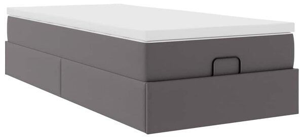 Otomanski okvir kreveta s madracem sivi 100x200cm umjetna koža - Siva / 100 x 200 cm