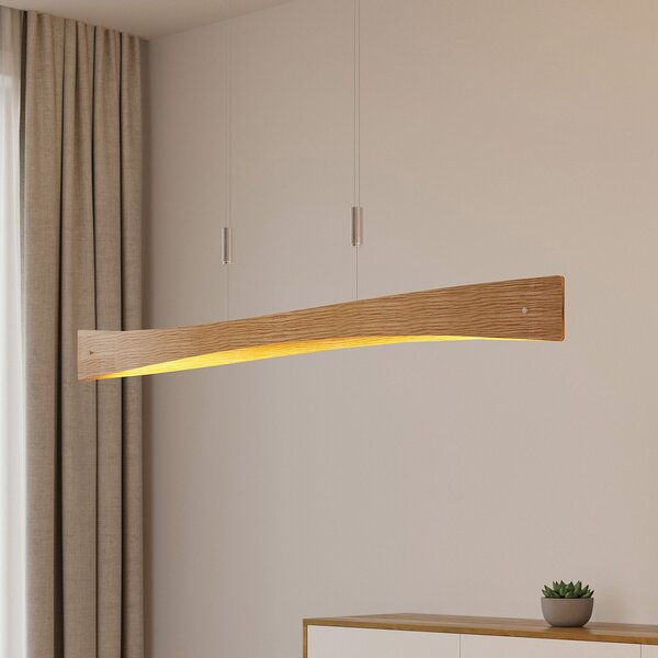 Lindby LED visilica Beazina, hrast, metal, 118cm, prigušiva, Drvo, Dnevni boravak/blagovaonica, Metal