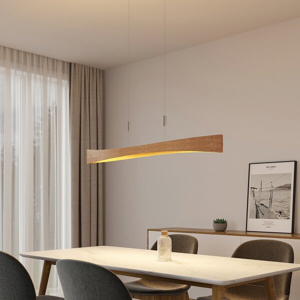 Lindby LED visilica Beazina, hrast, metal, 118cm, prigušiva, Drvo, Dnevni boravak/blagovaonica, Metal