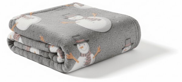 Svjetleća božićna mikropliš deka SNOW BUDDY, siva Dimenzije: 150 x 200 cm