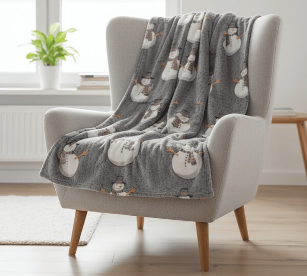Svjetleća božićna mikropliš deka SNOW BUDDY, siva Dimenzije: 150 x 200 cm