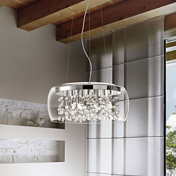 IDEAL LUX Visilica Audi od prozirnog stakla, Ø 50 cm, prigušiva, Providna, Dnevni boravak/blagovaonica, Staklo
