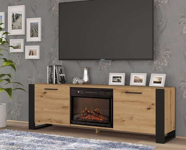 TV stolić/ormarić s kaminom Nulakka (hrast artisan + crna)
