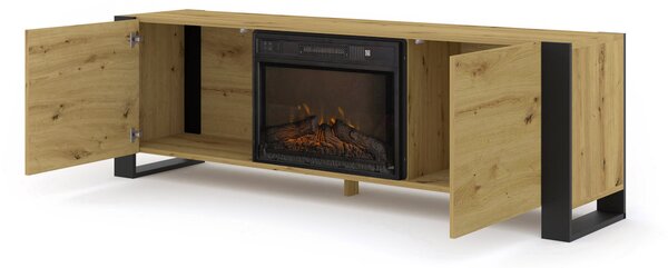 TV stolić/ormarić s kaminom Montana (hrast artisan + crna)