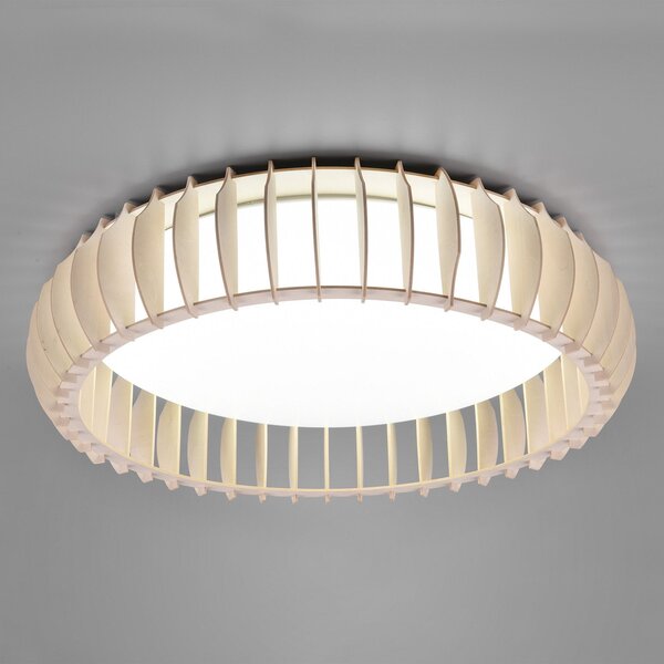 Reality Leuchten Monte LED stropna svjetiljka, CCT, Ø 60 cm, svijetlo drvo, prigušiva, Drvo, Dnevni boravak/blagovaonica, Drvo