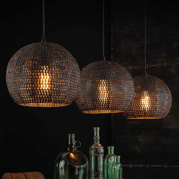 ZIJLSTRA Setengah viseća svjetiljka sa tri lampe, okrugla sjenila, prigušiva, Smeđa / hrđa, Dnevni boravak/blagovaonica, Metal