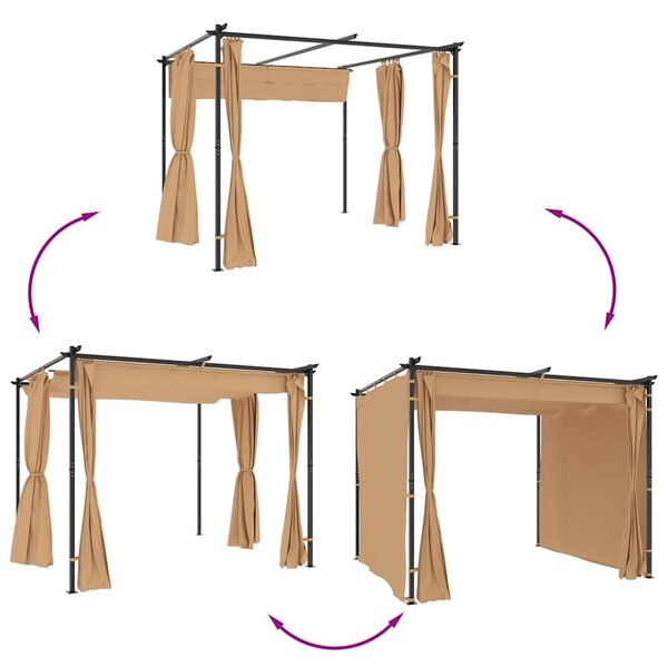 Sjenica sa zastorima 3 x 3 m smeđe-siva čelična - Tupe / 3 x 3 m