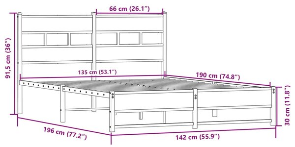 Metalni okvir kreveta bez madraca boja hrasta sonome 135x190 cm - Smeđa / 135 x 190 cm