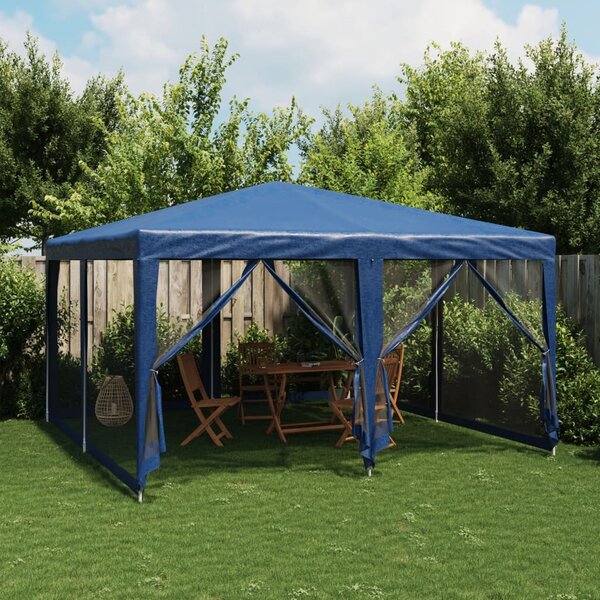 Šator za zabave s 8 mrežasta bočna zida plavi 4 x 4 m HDPE - Plava / 4 x 4 m