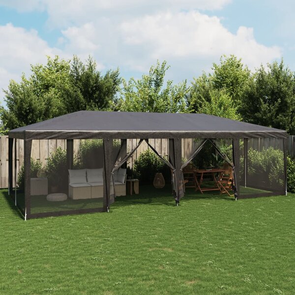 Šator za zabave 12 mrežastih bočnih zidova antracit 8x4 m HDPE - Antracitno siva / 8 x 4 m