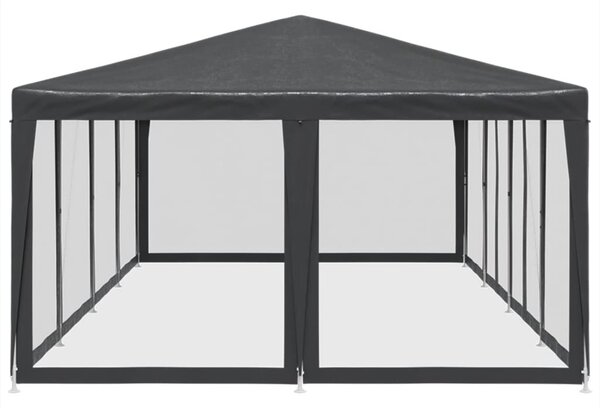 Šator za zabave 12 mrežastih bočnih zidova antracit 8x4 m HDPE - Antracitno siva / 8 x 4 m