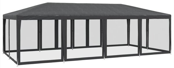 Šator za zabave 12 mrežastih bočnih zidova antracit 8x4 m HDPE - Antracitno siva / 8 x 4 m