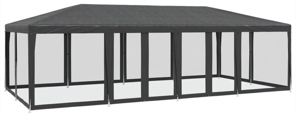 Šator za zabave 12 mrežastih bočnih zidova antracit 8x4 m HDPE - Antracitno siva / 8 x 4 m