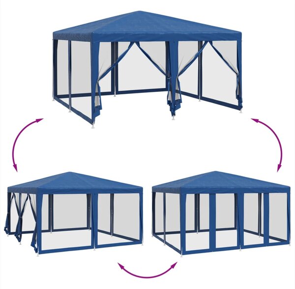 Šator za zabave s 8 mrežasta bočna zida plavi 4 x 4 m HDPE - Plava / 4 x 4 m