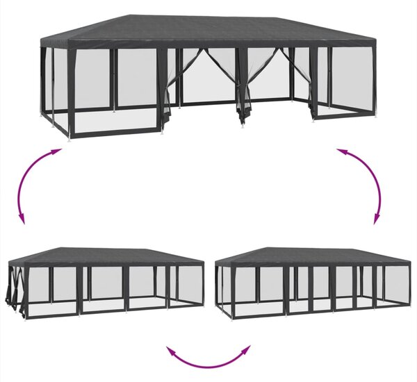Šator za zabave 12 mrežastih bočnih zidova antracit 8x4 m HDPE - Antracitno siva / 8 x 4 m