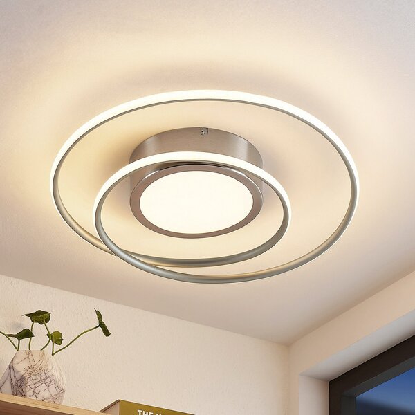Lindby Bovia LED stropna svjetiljka, CCT, prigušiva, nikal, prigušiva, Metalik, Dnevni boravak/blagovaonica, Aluminij