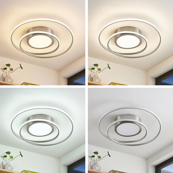 Lindby Bovia LED stropna svjetiljka, CCT, prigušiva, nikal, prigušiva, Metalik, Dnevni boravak/blagovaonica, Aluminij