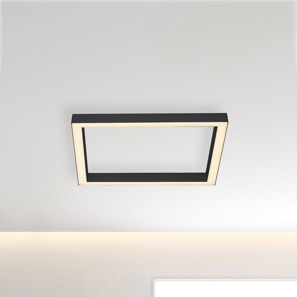 PURE LED stropna svjetiljka Lines, 55x55 cm, antracit, CCT, daljin, prigušiva, Crno, Dnevni boravak/blagovaonica, Metal