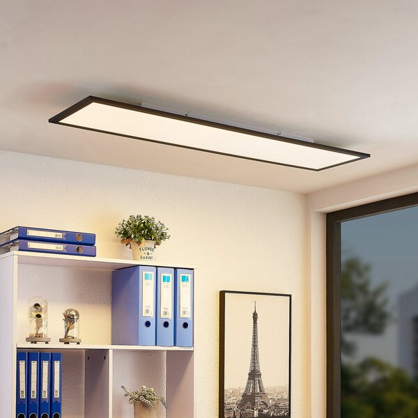 Lindby LED panel Nelios, 120 x 30 cm, 4000K, crni, metal, Crno, Kuhinja, Plastika