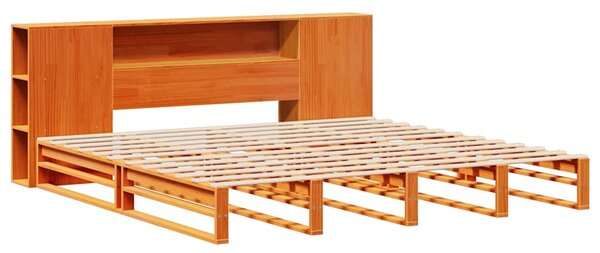 Krevet s regalom za knjige bez madraca 200x200 cm masivno drvo - Smeđa / 200 x 200 cm