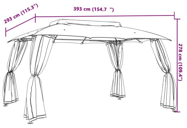 Sjenica s dvostrukim krovom i zidovima 3,93x2,93 m čelična - Tupe / 3.93 x 2.93 m