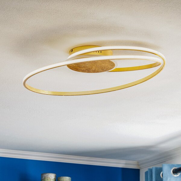 Lindby LED stropna svjetiljka Dorle, Ø 60 cm, zlatna, aluminij, prigušiva, Zlato / mjed, Dnevni boravak/blagovaonica, Metal