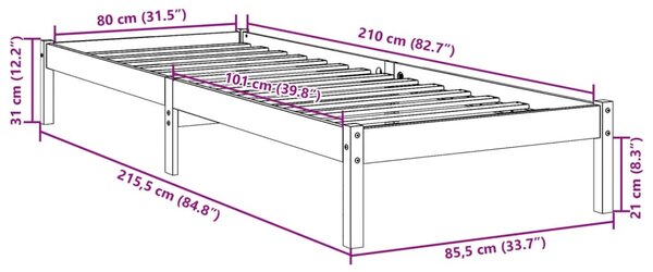 Dugi okvir kreveta bez madraca 80 x 210 cm od borovine - Smeđa / 80 x 210 cm