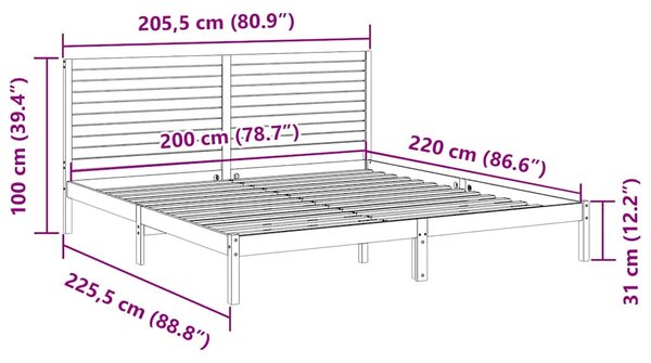 Dugi okvir kreveta bez madraca 200 x 220 cm masivno drvo - Smeđa / 200 x 220 cm