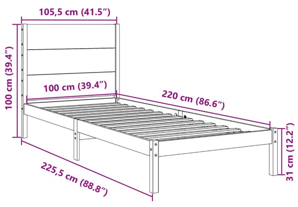 Dugi okvir kreveta bez madraca 100 x 220 cm masivno drvo - Smeđa / 100 x 220 cm