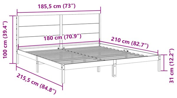 Dugi okvir kreveta bez madraca bijeli 180 x 210 cm masivno drvo - Bijela / 180 x 210 cm