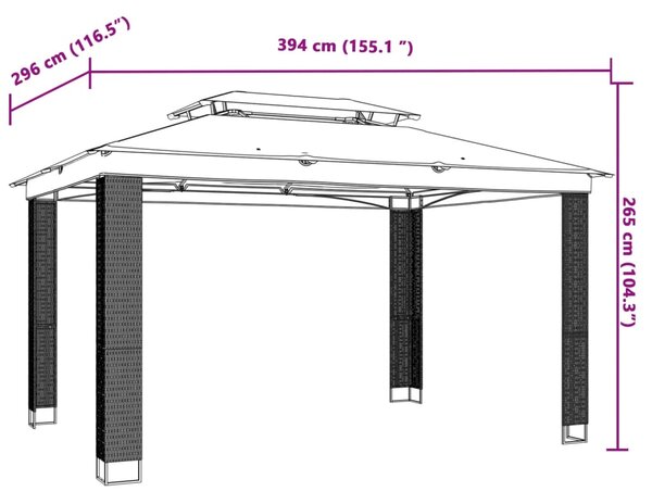 Sjenica s dvostrukim krovom antracit 3,94x2,96 m čelična - Antracitno siva / 3.94 x 2.96 m
