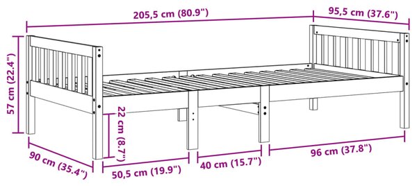 Dječji krevet bez madraca 90 x 200 cm od masivne borovine - Smeđa / 90 x 200 cm