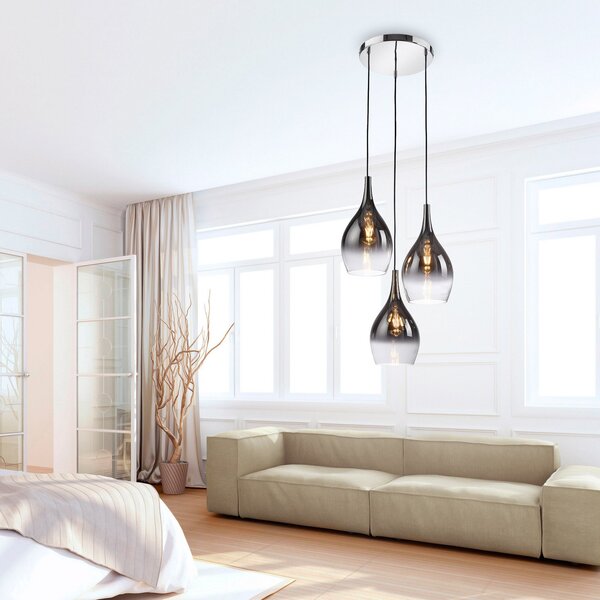 Paul Neuhaus viseća lampa Pilua, dimno siva, staklo, 30 cm, 3 svjetla., prigušiva, Sivo, Dnevni boravak/blagovaonica, Staklo