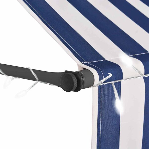 Tenda na ručno uvlačenje s LED svjetlima 250 cm plavo-bijela - Plava / N/A