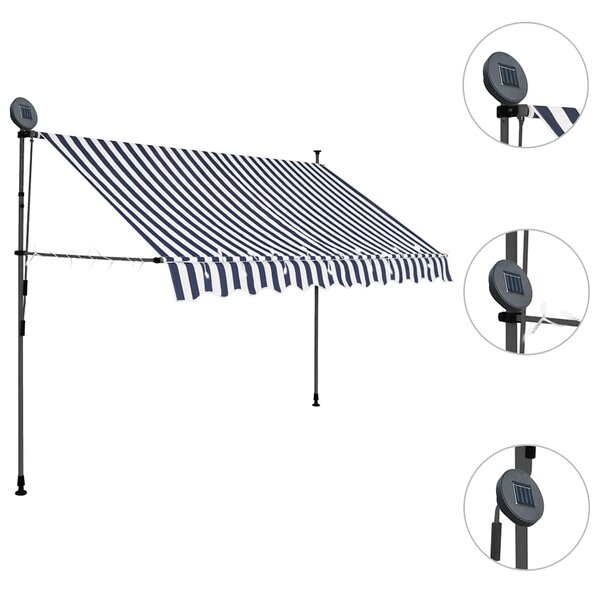 Tenda na ručno uvlačenje s LED svjetlima 250 cm plavo-bijela - Plava / N/A