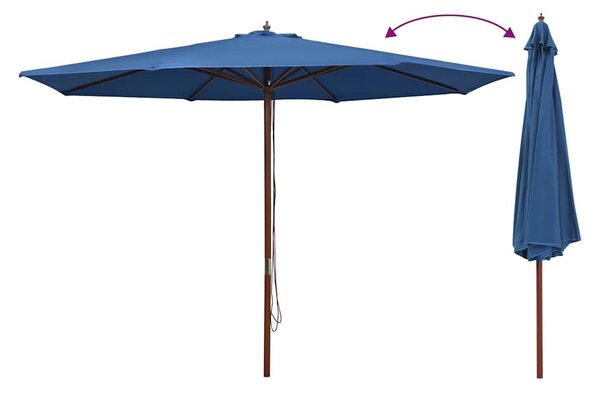 Vrtni suncobran s drvenom šipkom 350 cm plavi - Plava / N/A