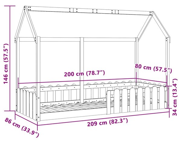 Okvir kreveta za dječju kućicu bijeli 80 x 200 cm borovina - Bijela / 80 x 200 cm