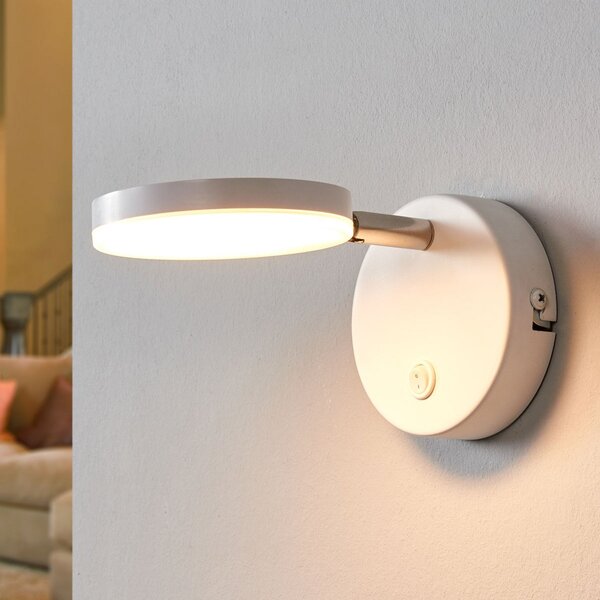 Lindby LED zidna lampa Milow, bijela, visina 9,6 cm, prekidač, Bijela, Dnevni boravak/blagovaonica, Plastika