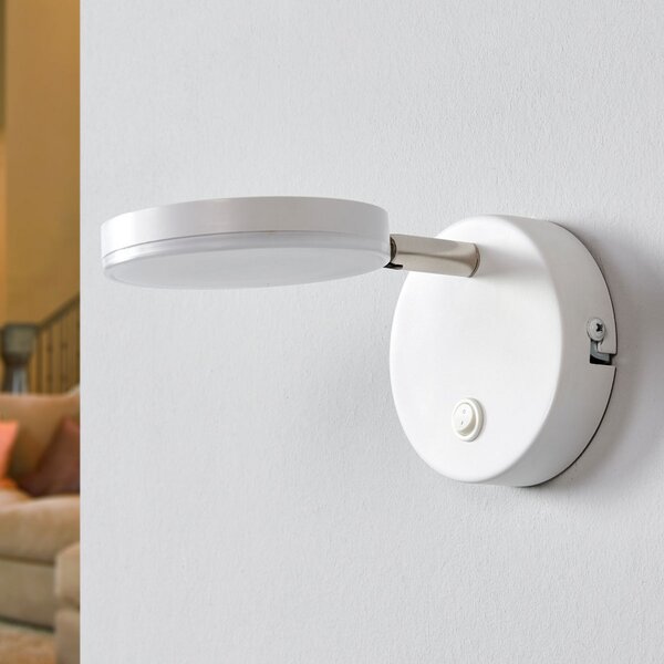Lindby LED zidna lampa Milow, bijela, visina 9,6 cm, prekidač, Bijela, Dnevni boravak/blagovaonica, Plastika