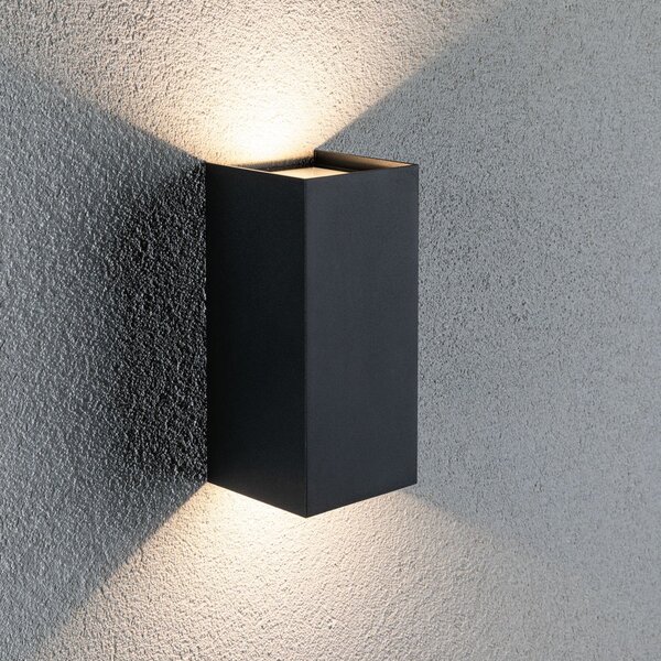 Paulmann LED vanjska zidna svjetiljka Flame, 22 cm, antracit, gore/dolje, Crno, Metal, Zidni kvadrat