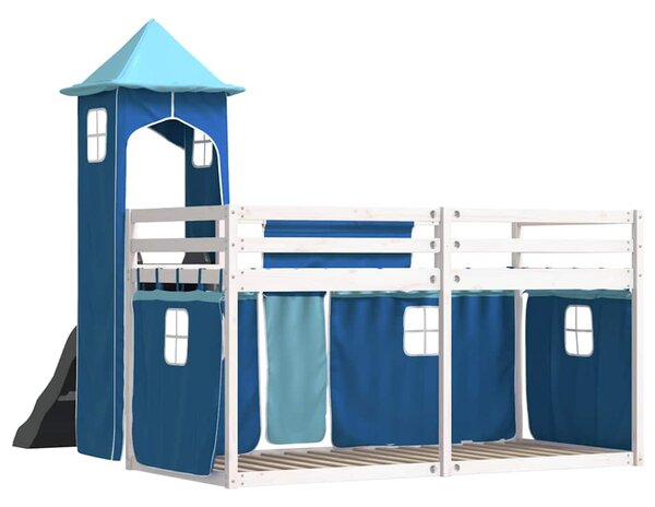 Krevet na kat s toboganom i zavjesama plavi 90 x 190 cm - Plava / 90 x 190 cm