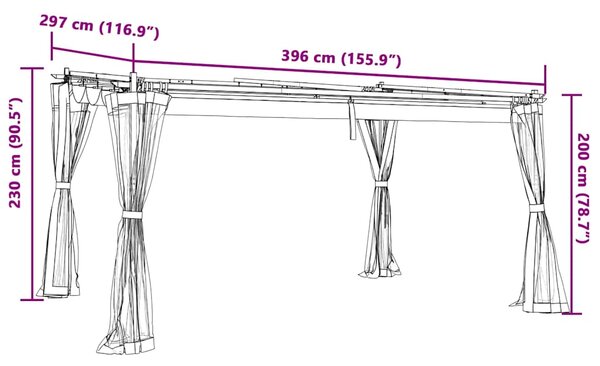 Sjenica s mrežastim zidovima 4 x 3 m krem čelična - Krema / 4 x 3 m