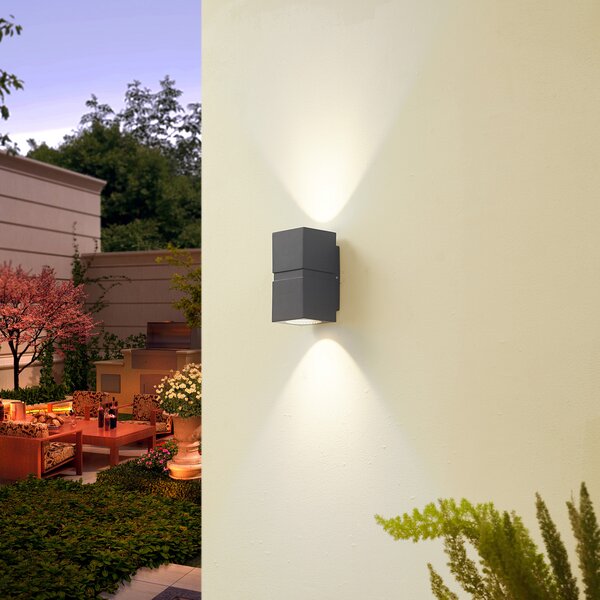 Lucande Tamno siva LED vanjska zidna lampa Gabriela, 2 žarulje., Sivo, Metal, Zidna utičnica iznad/dolje