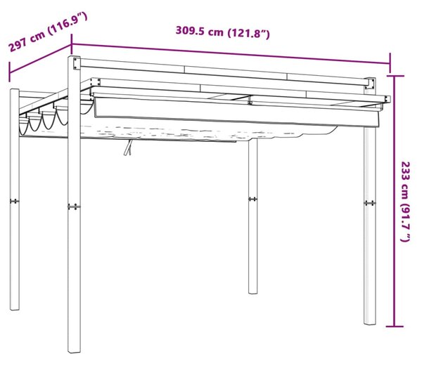 Vrtna sjenica s pomičnim krovom 3 x 3 m sivosmeđa aluminijska - Tupe / N/A