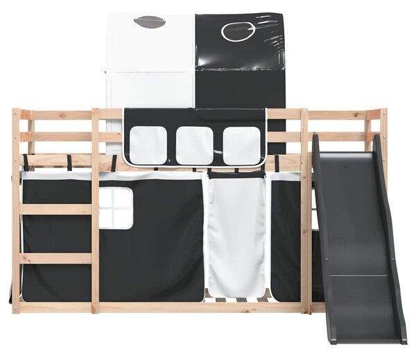 Krevet na kat s toboganom i zavjesama bijelo-crni 80 x 200 cm - Crna / 80 x 200 cm
