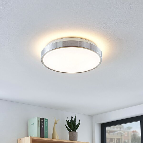 Lindby LED stropna svjetiljka Emelie, Ø 27 cm, boja aluminija, metal, Metalik, Dnevni boravak/blagovaonica, Metal