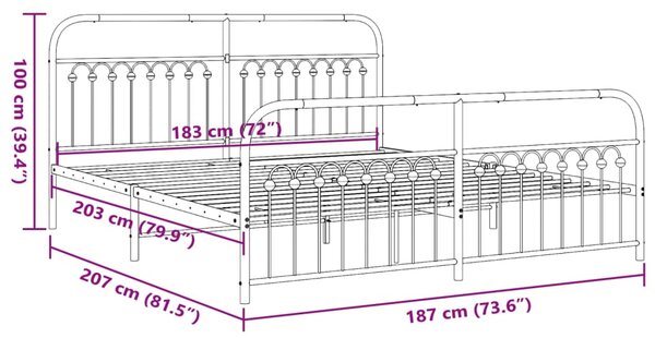 Metalni okvir kreveta uzglavlje i podnožje crni 183x203 cm - Crna / 183 x 203 cm